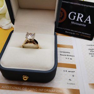 14K Solid  Yellow and White Gold 3 Carats Moissanite Engagement Ring D- FL